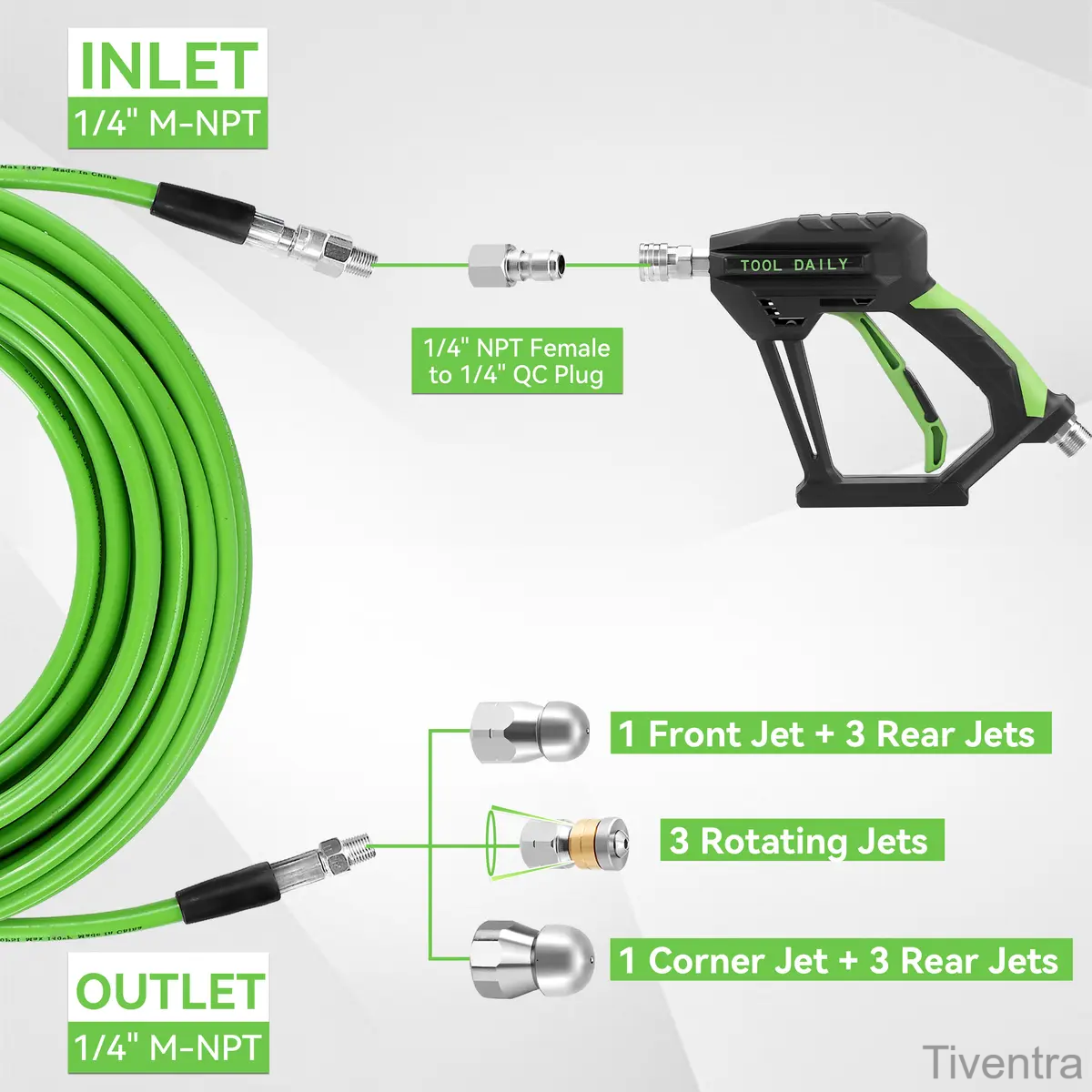 100FT Sewer Jetter Kit for Pressure Washer – Heavy Duty Drain Cleaning Hose, Spray Lance & Jetting Nozzles, 3600 PSI