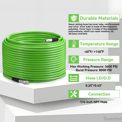 100FT Sewer Jetter Kit for Pressure Washer – Heavy Duty Drain Cleaning Hose, Spray Lance & Jetting Nozzles, 3600 PSI